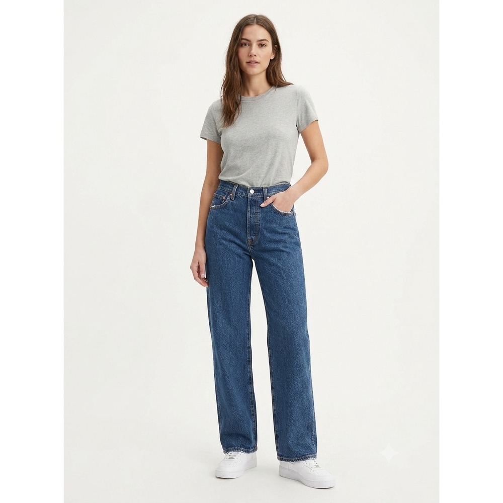 Levi's Ribcage Straight Ankle Jeans Womens 26 Blue Stretch Denim Hi-Rise Relaxed